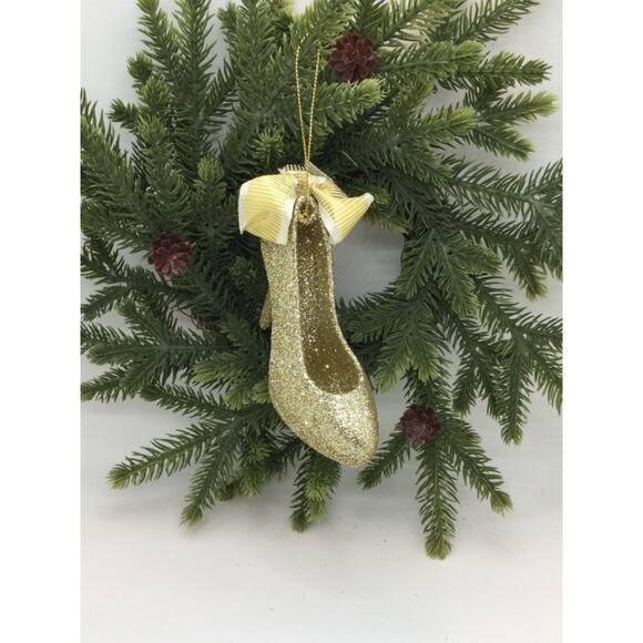 Stiletto Platform Shoes Christmas Tree Ornament- Gold Glittering High Heel -NEW - Picture 2 of 4
